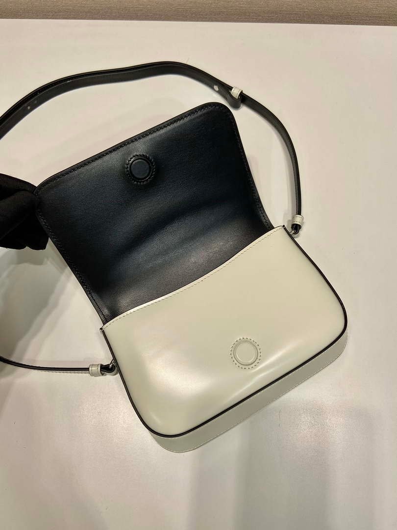 Replica Prada 2VD061 Black Brushed Leather Mini-bag With Shoulder Strap White