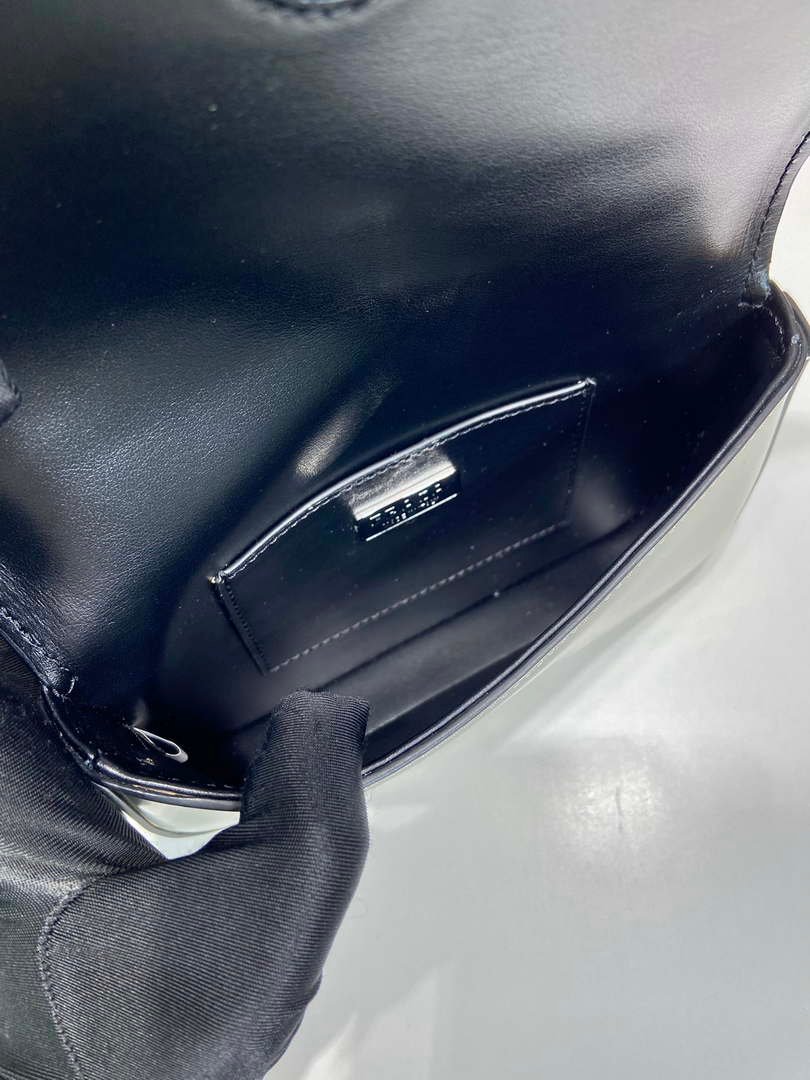 Replica Prada 2VD061 Black Brushed Leather Mini-bag With Shoulder Strap White