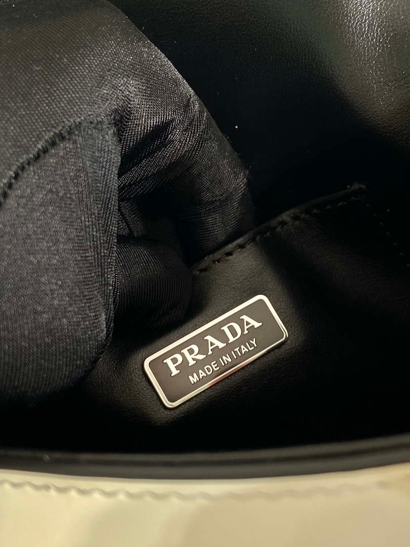 Replica Prada 2VD061 Black Brushed Leather Mini-bag With Shoulder Strap White