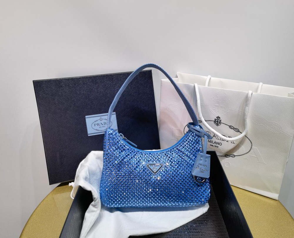 Replica Prada 1NE515 Satin mini-bag with artificial crystals Blue