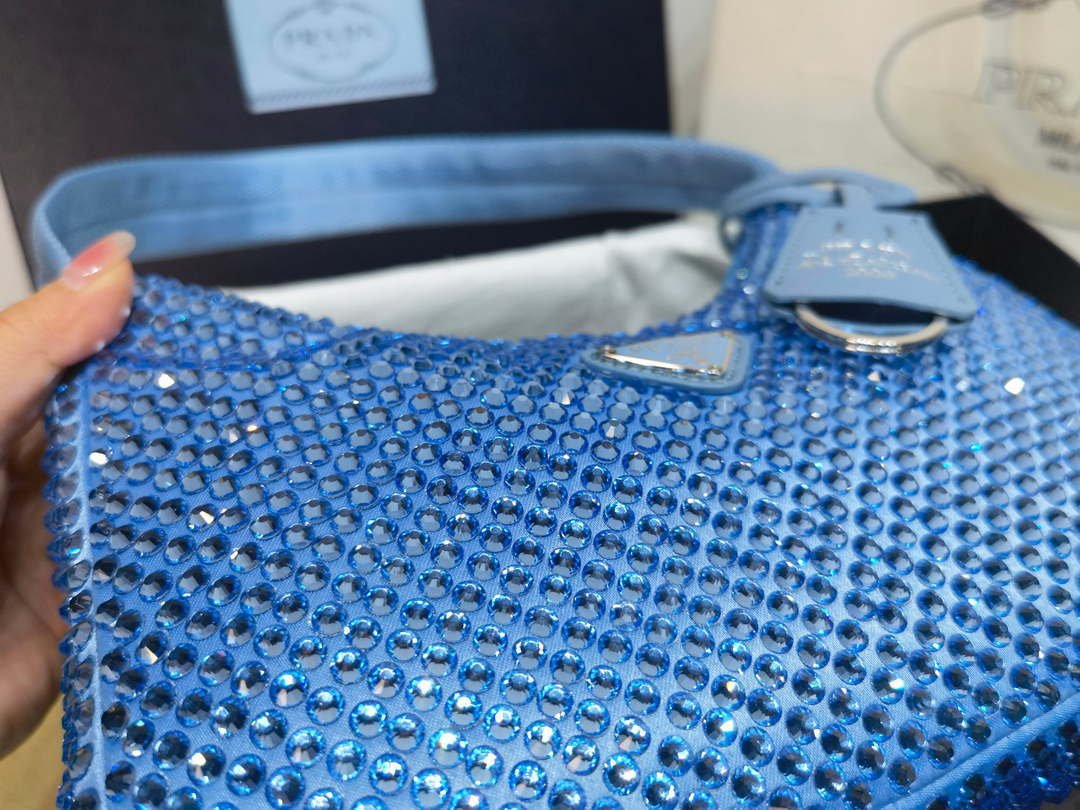 Replica Prada 1NE515 Satin mini-bag with artificial crystals Blue