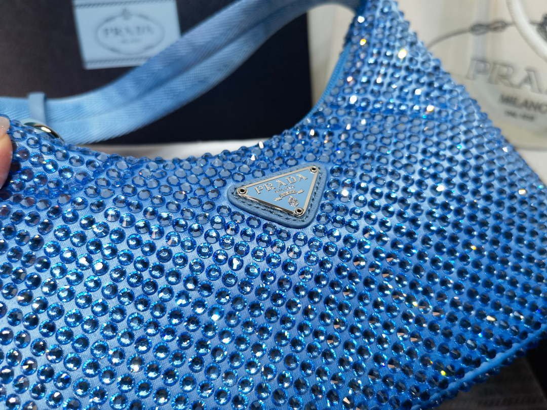 Replica Prada 1NE515 Satin mini-bag with artificial crystals Blue