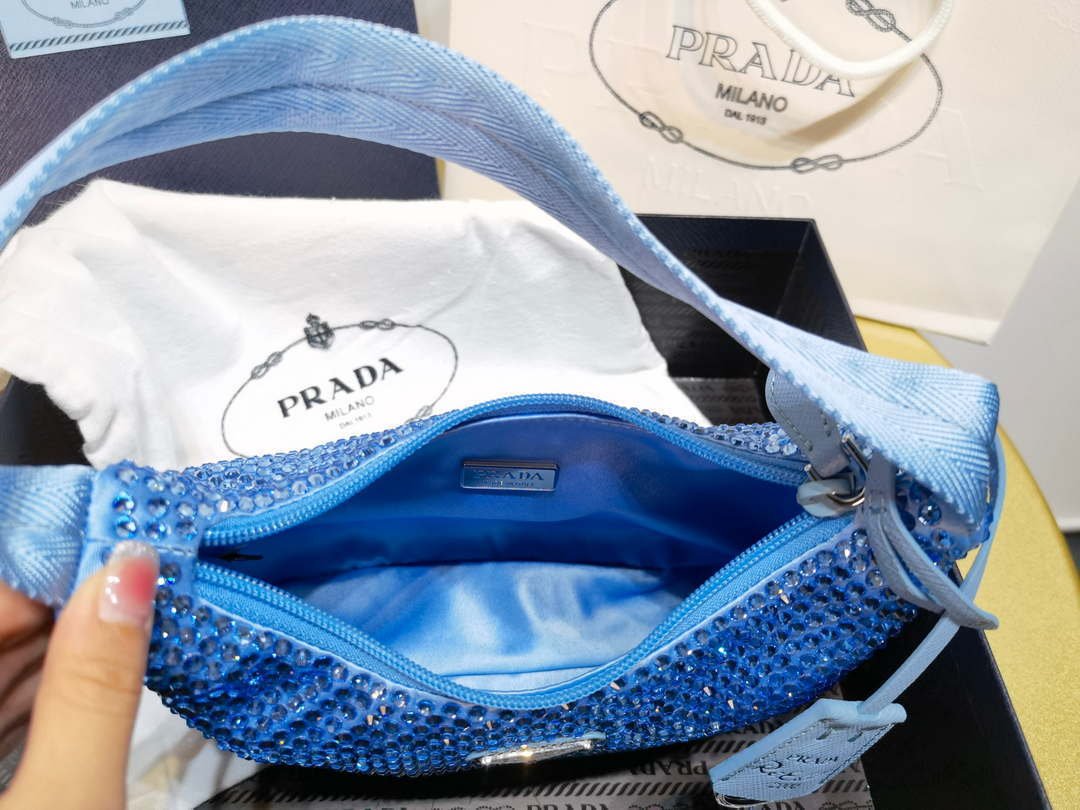 Replica Prada 1NE515 Satin mini-bag with artificial crystals Blue