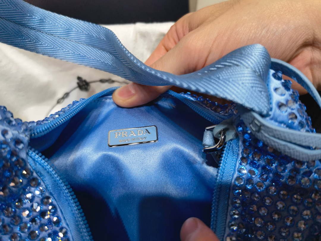 Replica Prada 1NE515 Satin mini-bag with artificial crystals Blue