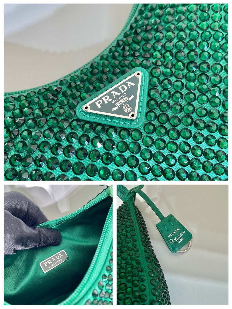 65325b2b26926.jpg Replica Prada 1NE515 Satin mini-bag with artificial crystals Jade green