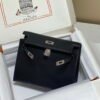 Replica Hermes Evercolor Kelly Danse II 22cm Leather Crossbody Bag H20371 Black Silver