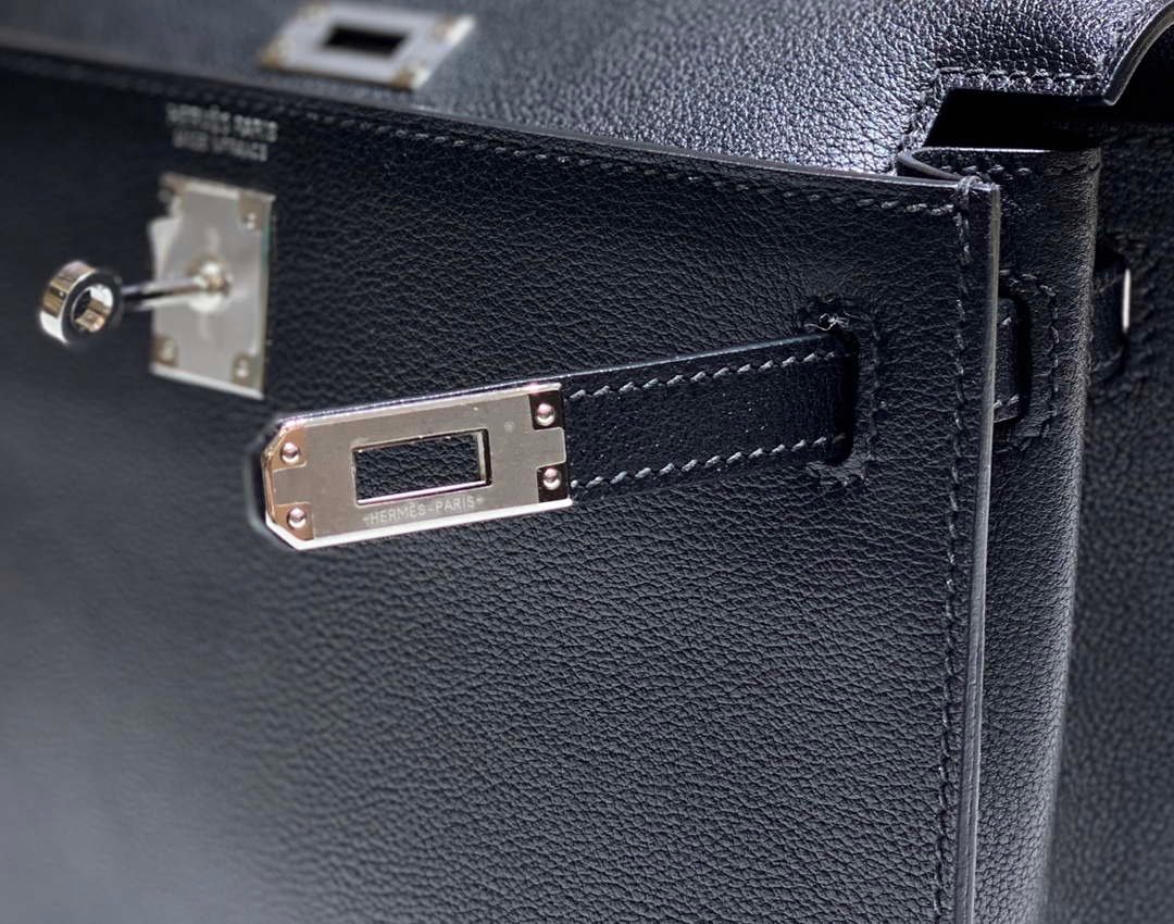Replica Hermes Evercolor Kelly Danse II 22cm Leather Crossbody Bag H20371 Black Silver