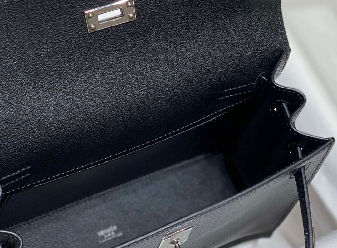 Replica Hermes Evercolor Kelly Danse II 22cm Leather Crossbody Bag H20371 Black Silver