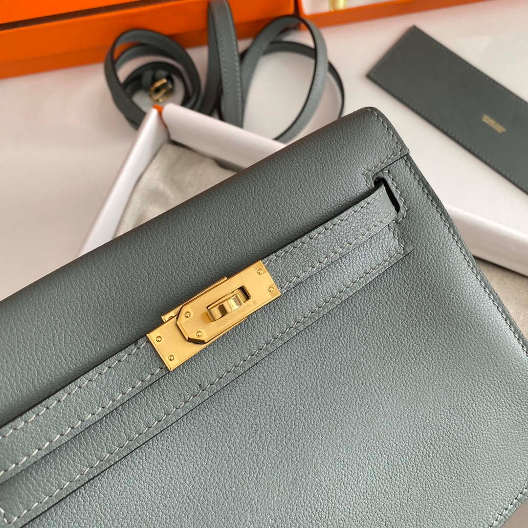 Replica Hermes Evercolor Kelly Danse II 22cm Leather Crossbody Bag H20368 Gray
