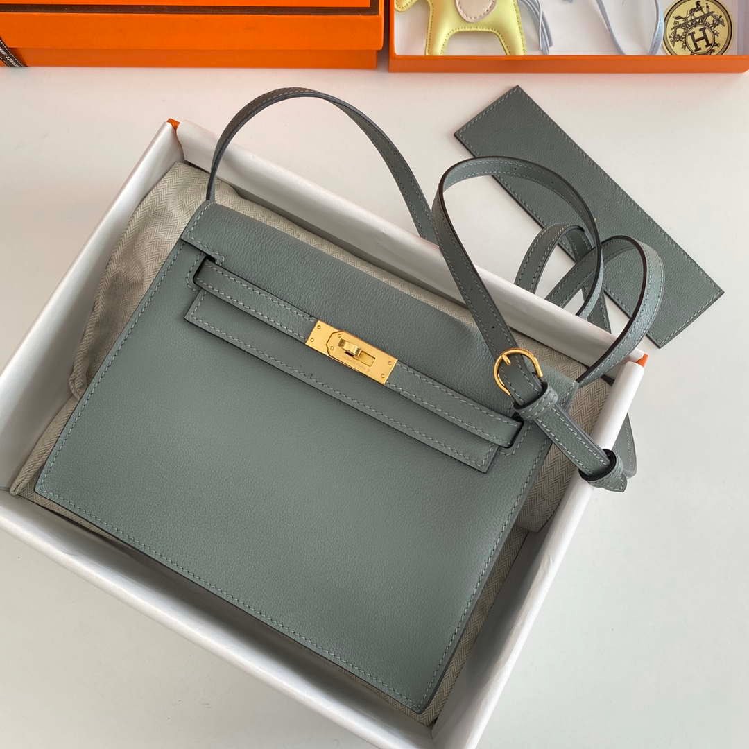 Replica Hermes Evercolor Kelly Danse II 22cm Leather Crossbody Bag H20368 Gray