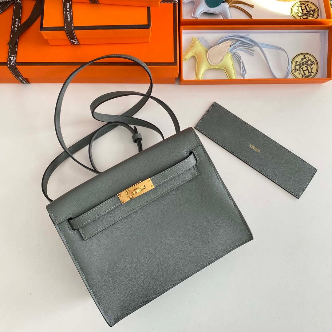 Replica Hermes Evercolor Kelly Danse II 22cm Leather Crossbody Bag H20368 Gray