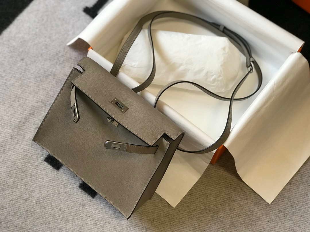 Replica Hermes Kelly Danse 22cm Leather Bag 20363 Gray Sliver