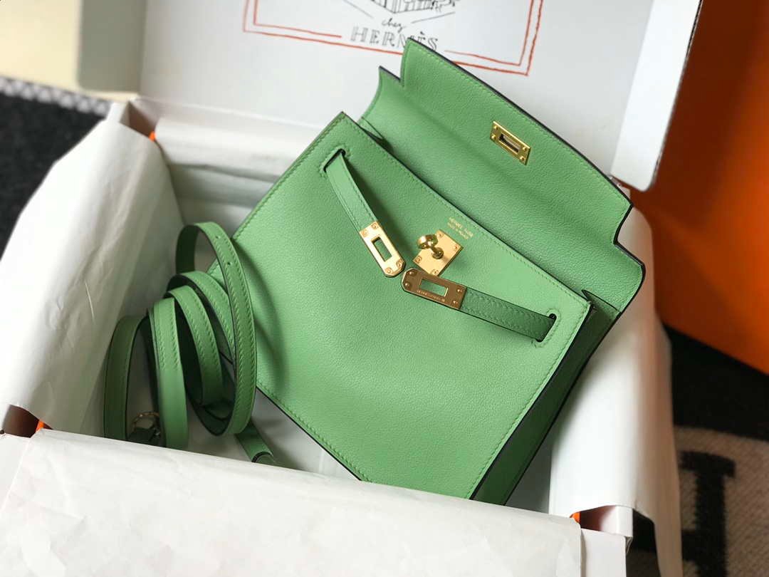 Replica Hermes Kelly Danse 22cm Leather Bag 20362 Avocado Green