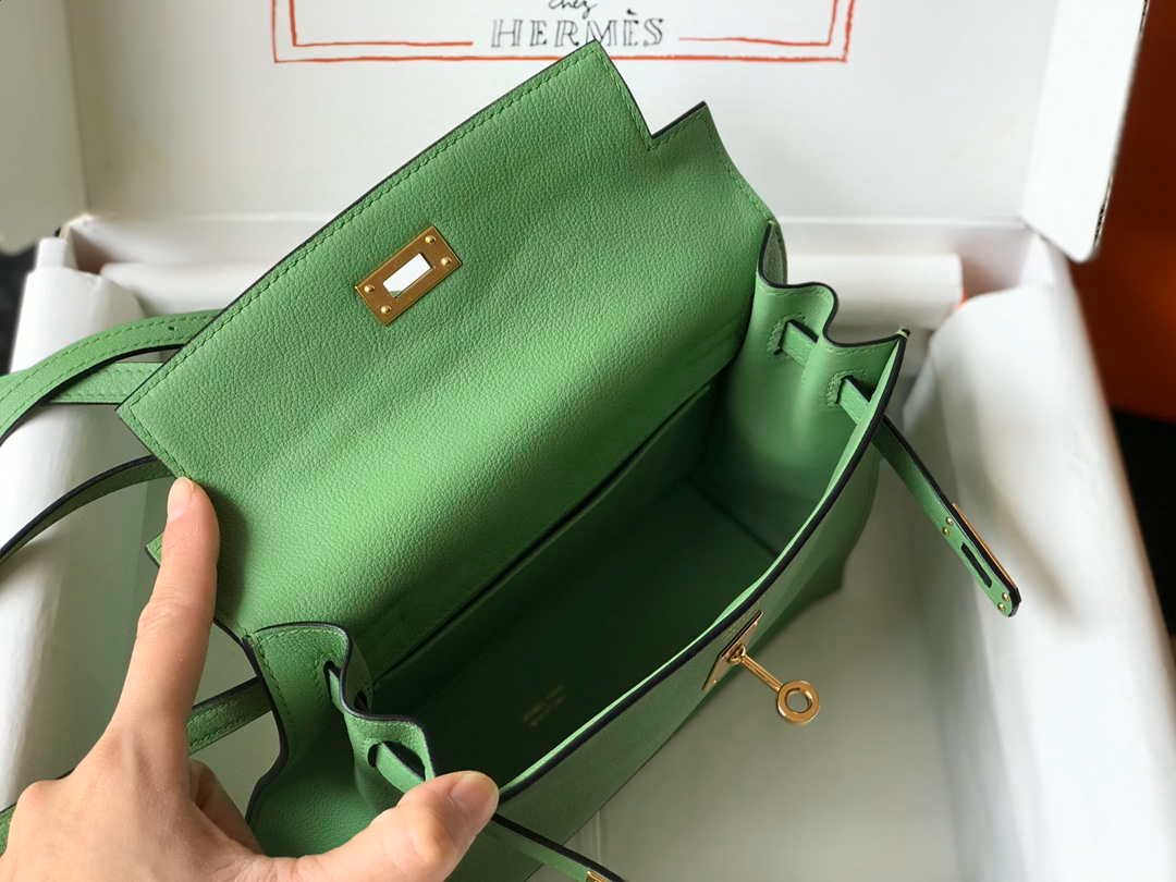 Replica Hermes Kelly Danse 22cm Leather Bag 20362 Avocado Green