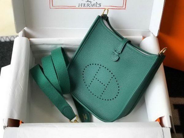 Replica Hermes Evelyne Bag Designer Hermes Mini Crossbody Bag 20389 Gold Buckle Green