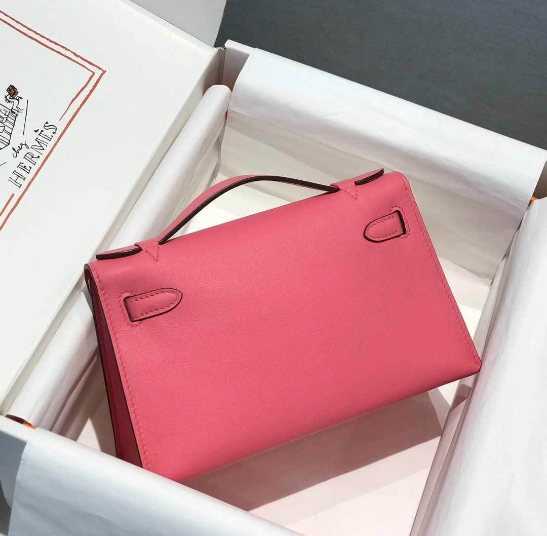 Replica Hermes Mini Kelly Pouchette Swift Leather clutch bag Gold H230250