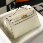 Replica Hermes Mini Kelly Pouchette Crocodile Leather H230239 White