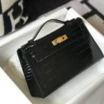 Replica Hermes Mini Kelly Pouchette Crocodile Leather H230234 Black