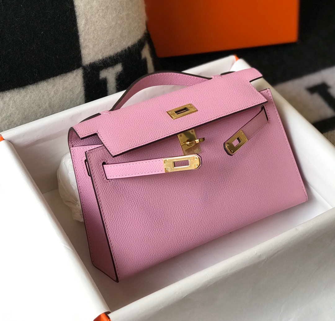 Replica Hermes Mini Kelly Pouchette Epsom Leather H230226 Pink