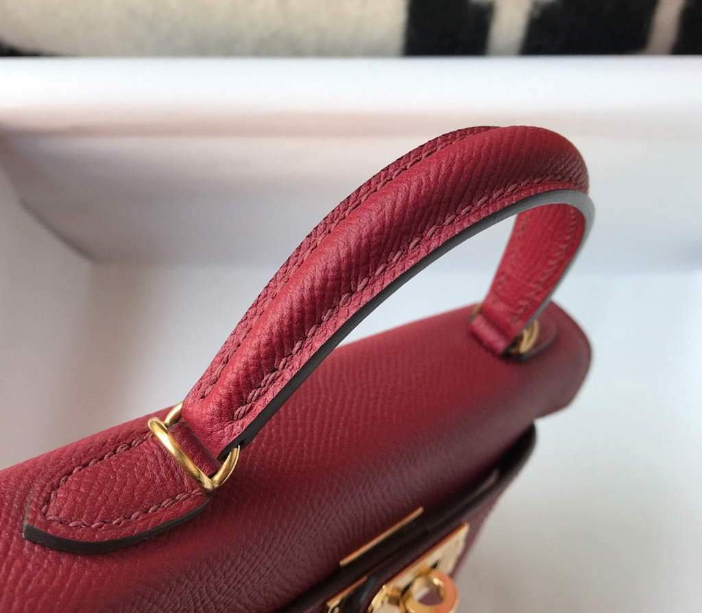 Replica Hermes Kelly Bag Hermes 19CM Epsom Shoulder Mini Bag Wine red 20462