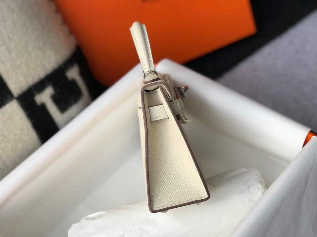 Replica Hermes Kelly Bag Hermes 19CM Epsom Shoulder Mini Bag Beige Silver buckle 20457