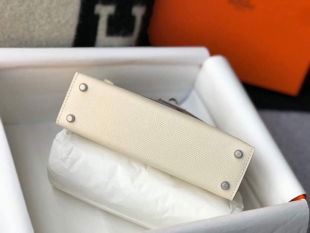 Replica Hermes Kelly Bag Hermes 19CM Epsom Shoulder Mini Bag Beige Silver buckle 20457