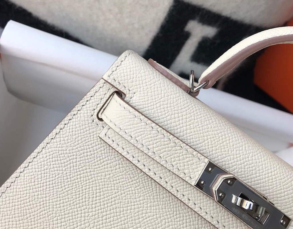 Replica Hermes Kelly Bag Hermes 19CM Epsom Shoulder Mini Bag Beige Silver buckle 20457
