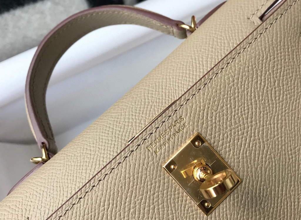 65327c0910cb7.jpg Replica Hermes Kelly Bag Hermes 19CM Epsom Shoulder Mini Bag Apricot 20466