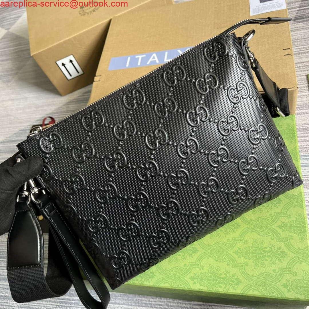 Replica Gucci 696009 GG Embossed Medium Messenger Bag Black