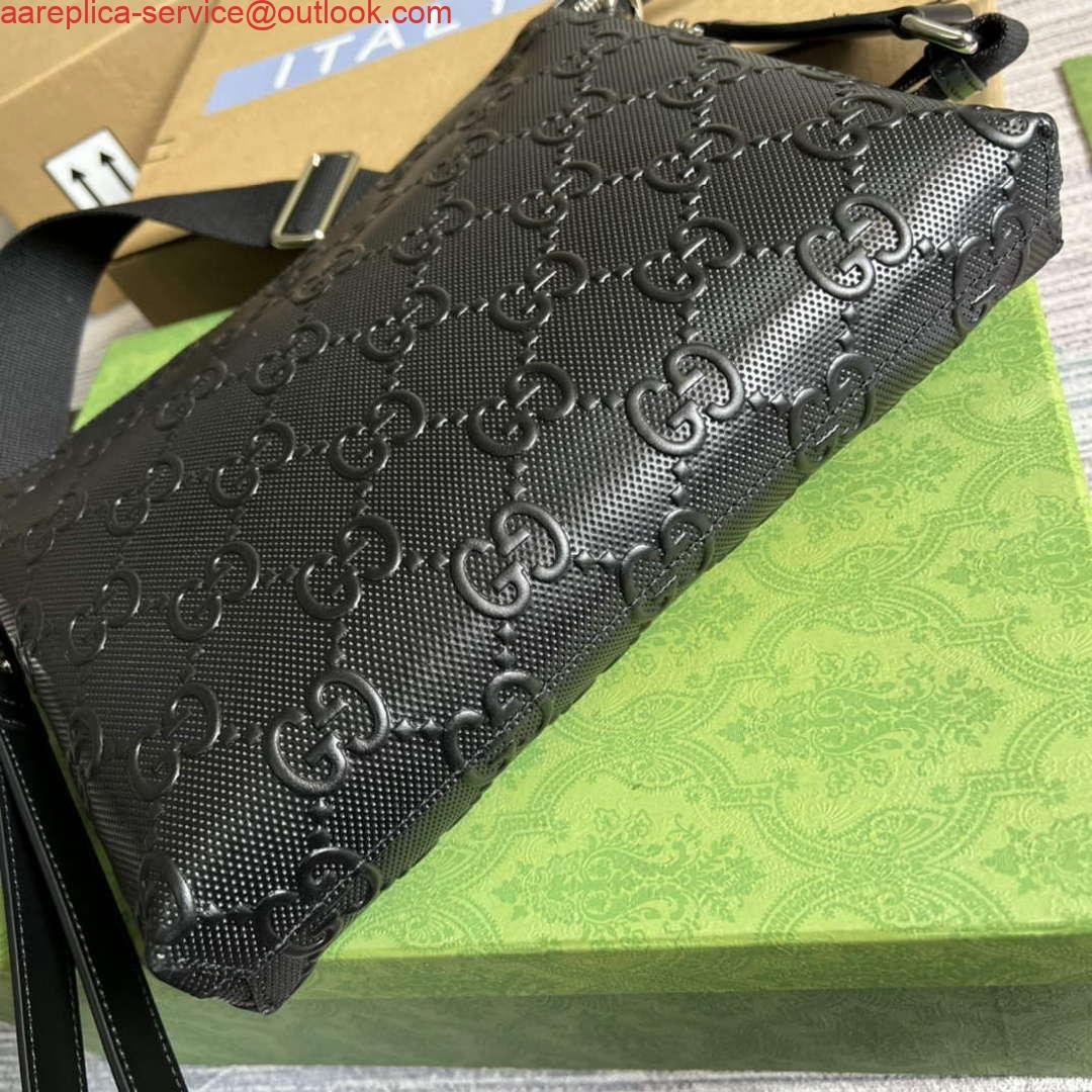 Replica Gucci 696009 GG Embossed Medium Messenger Bag Black