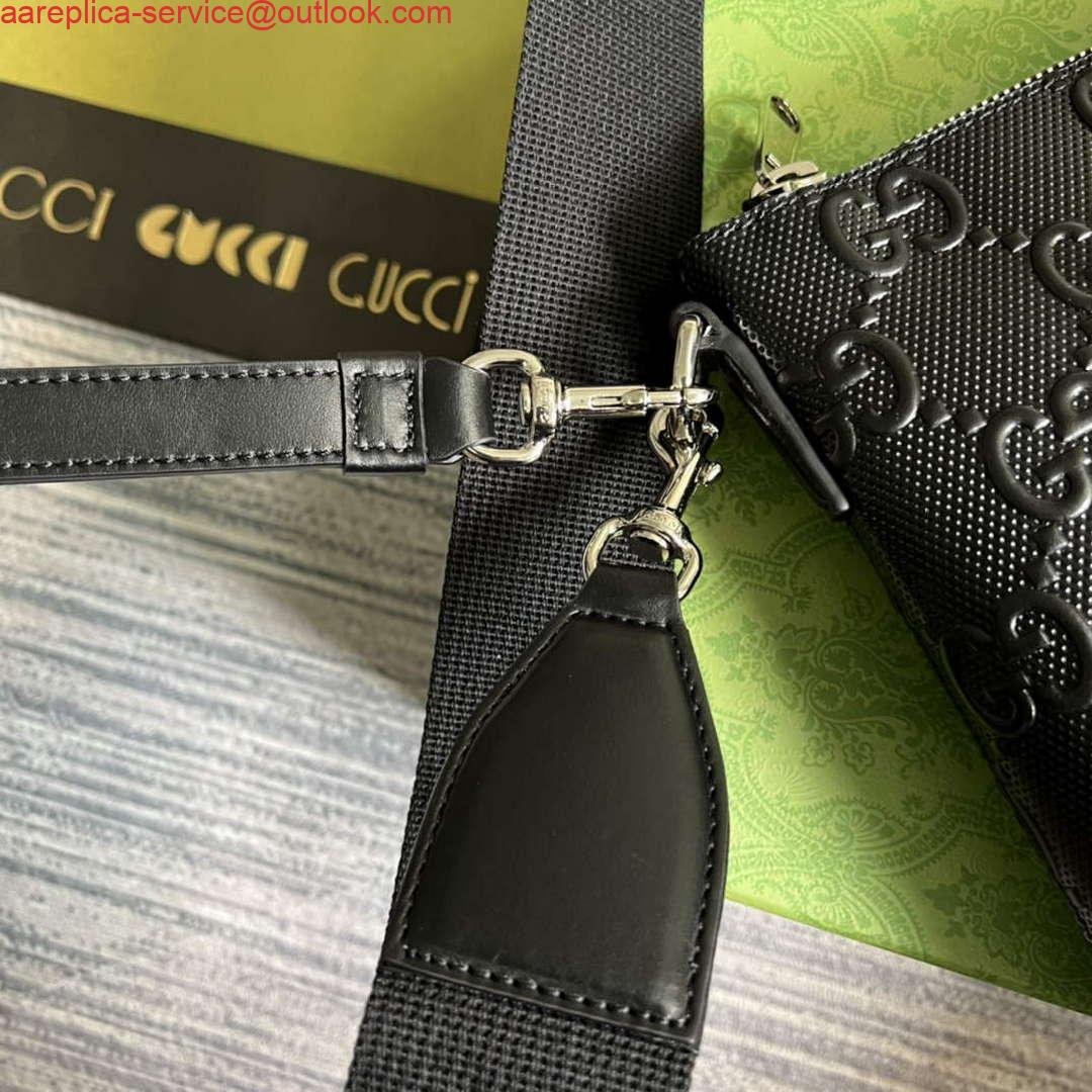 Replica Gucci 696009 GG Embossed Medium Messenger Bag Black