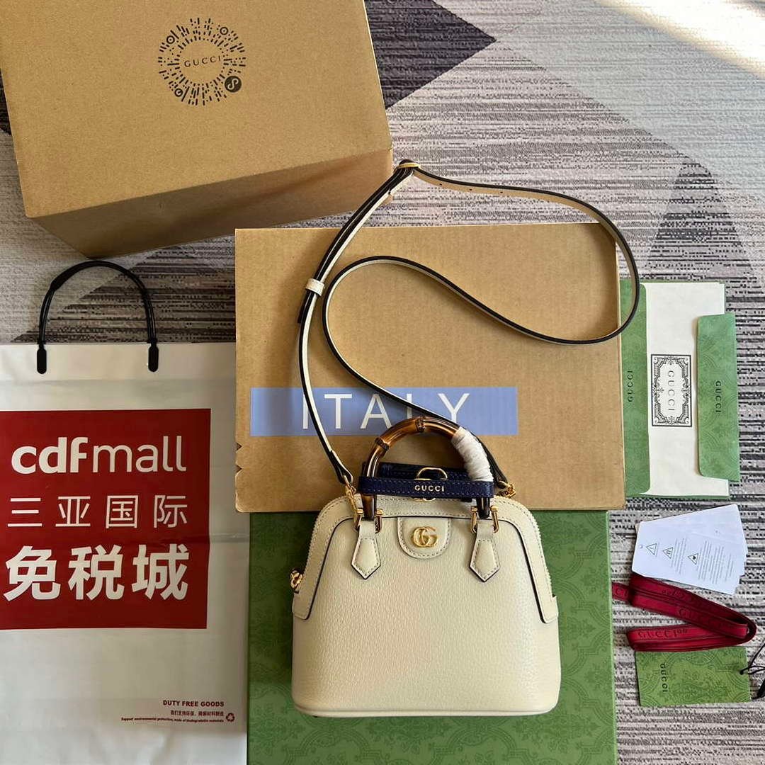 653288a228c46.jpg Replica Gucci 715775 Gucci Diana Mini Tote Bag White leather