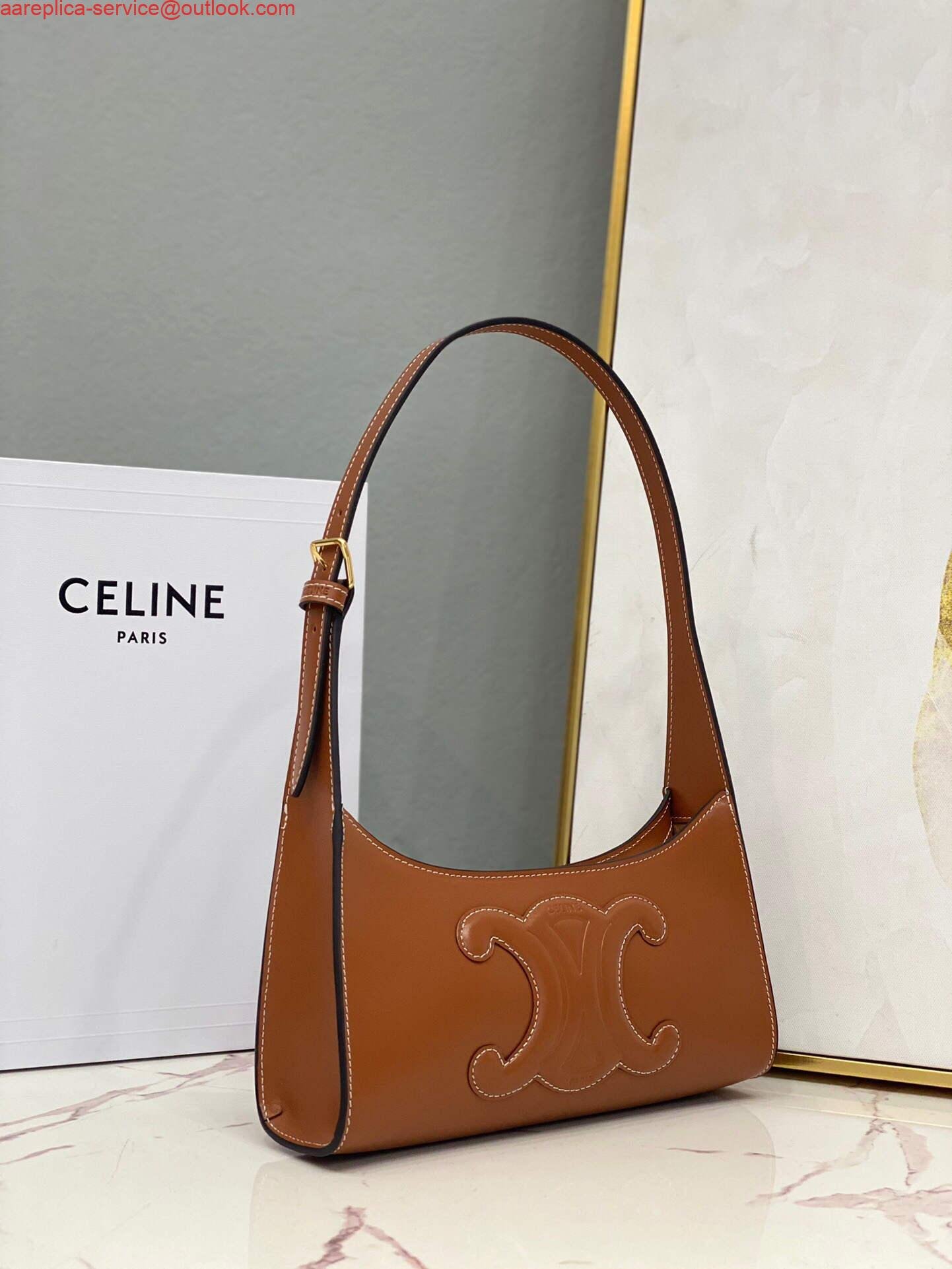 Replica Celine 198153 Shoulder Bag Cuir Triomphe in Smooth Calfskin Brown