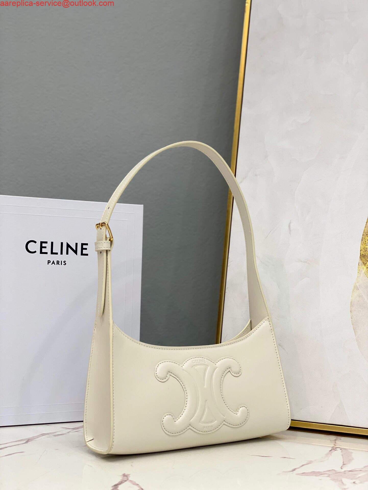 Replica Celine 198153 Shoulder Bag Cuir Triomphe in Smooth Calfskin White