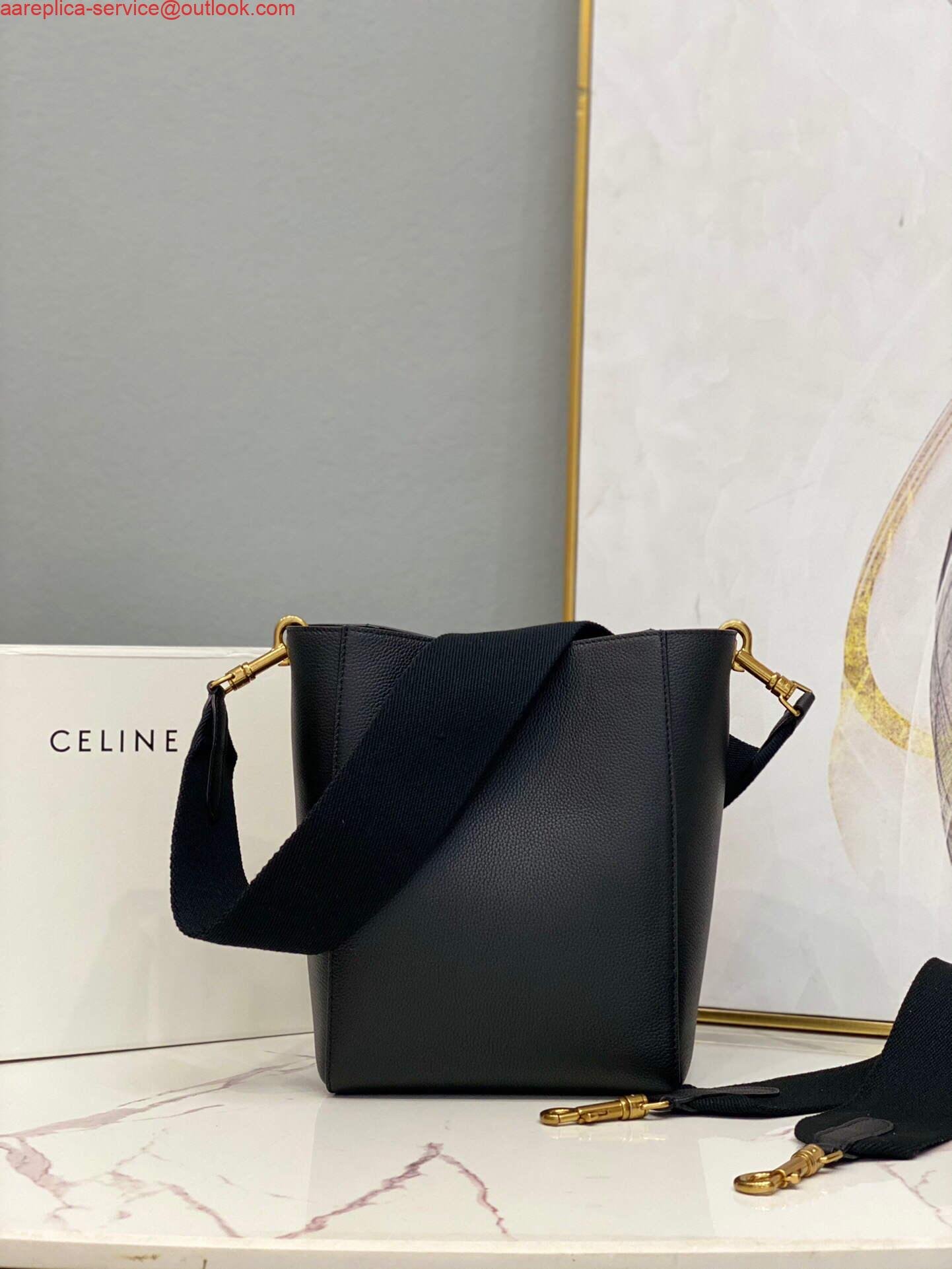 Replica Celine 178303 Sangle Small Bucket Bag in Soft Grained Calfskin Black