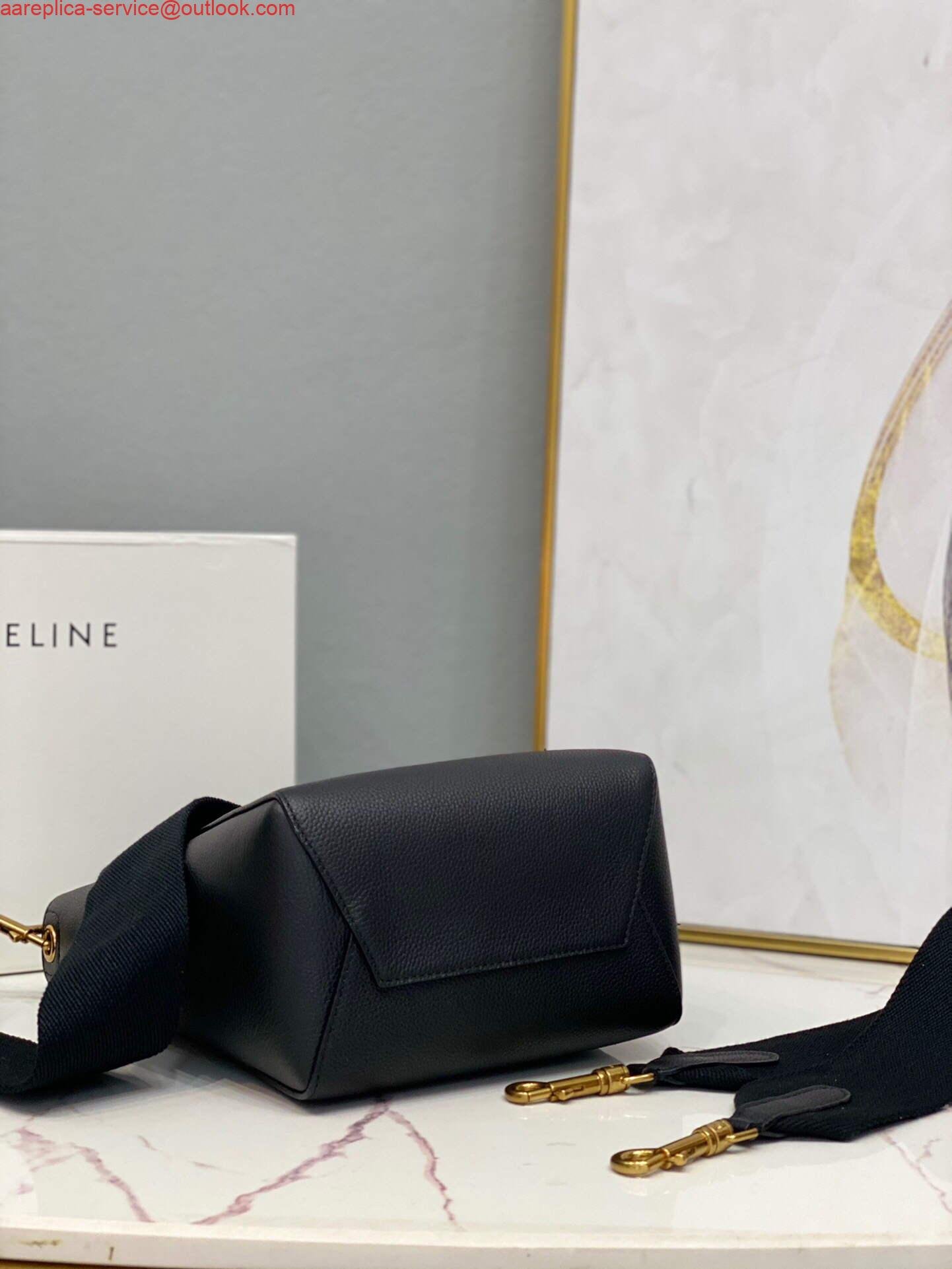 Replica Celine 178303 Sangle Small Bucket Bag in Soft Grained Calfskin Black