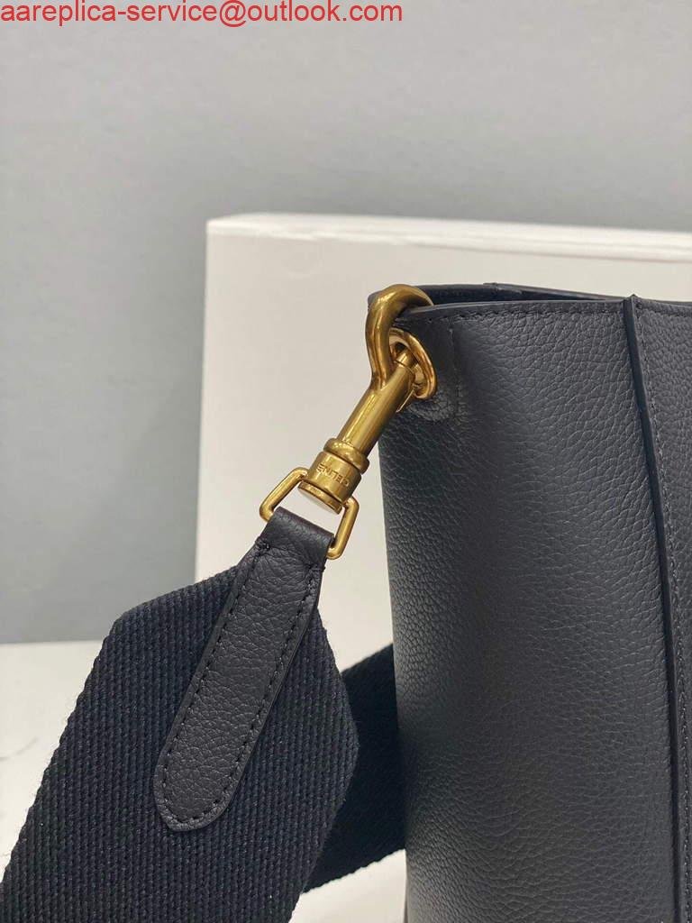 Replica Celine 178303 Sangle Small Bucket Bag in Soft Grained Calfskin Black
