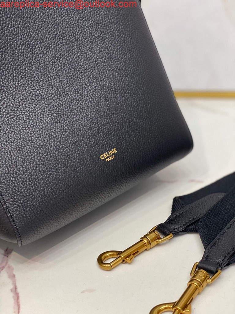 Replica Celine 178303 Sangle Small Bucket Bag in Soft Grained Calfskin Black