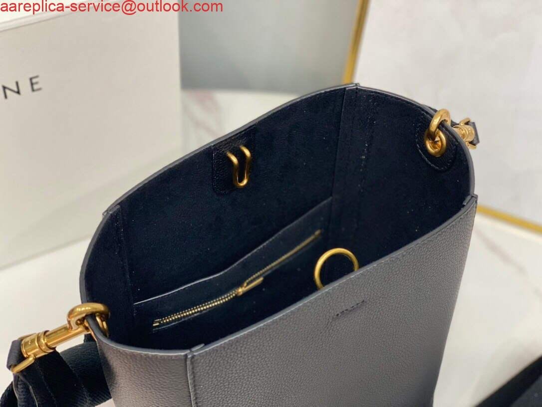 Replica Celine 178303 Sangle Small Bucket Bag in Soft Grained Calfskin Black