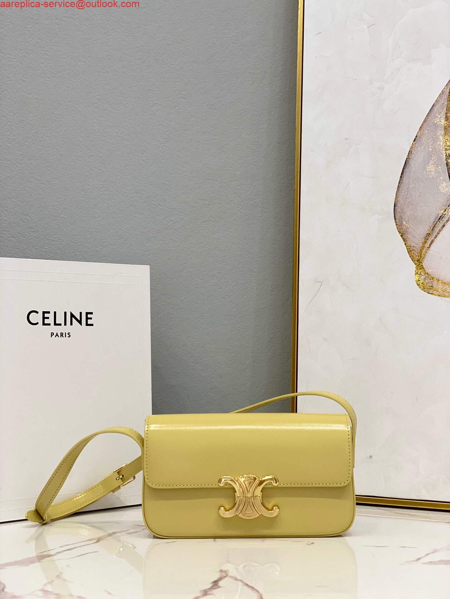 Replica Celine 194143 Triomphe Shoulder Bag in Natural Calfskin Light Yellow