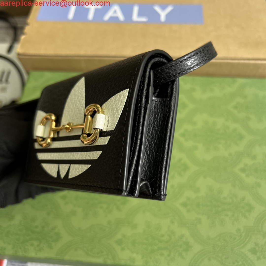 Replica Adidas x Gucci card case with Horsebit 702248 Black and off-white leather