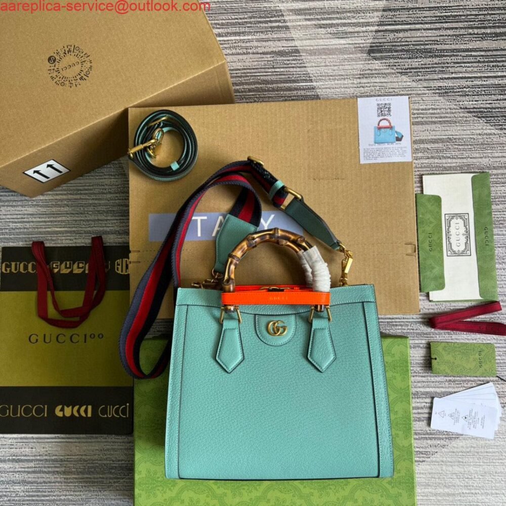 6532a1dbc256d.jpg Replica Gucci 702721 Diana Small Tote Bag Light blue leather