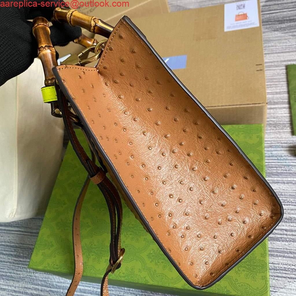 Replica Gucci Diana Small Tote Bag Ostrich Top Handle Bag 660195 Brown