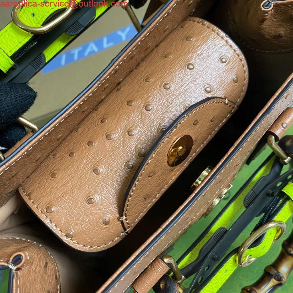 Replica Gucci Diana Small Tote Bag Ostrich Top Handle Bag 660195 Brown