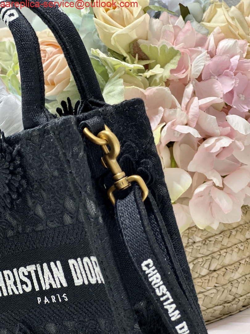 Replica Dior S5555 Mini Dior Book Tote Phone Bag Black lace flowers S1108