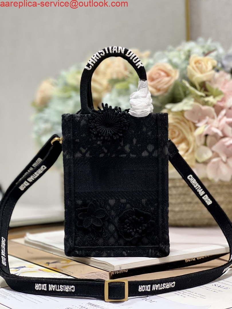 Replica Dior S5555 Mini Dior Book Tote Phone Bag Black lace flowers S1108