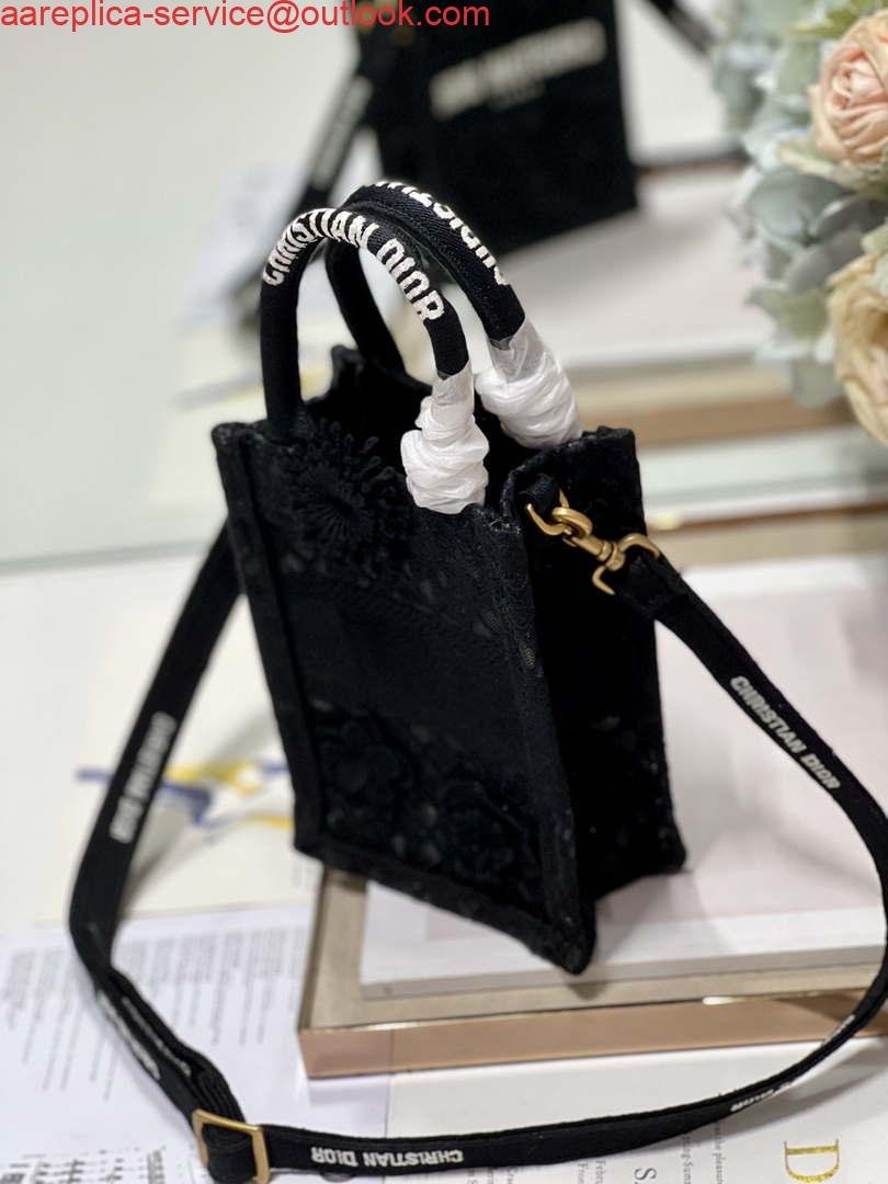 Replica Dior S5555 Mini Dior Book Tote Phone Bag Black lace flowers S1108