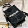 Replica Dior S5555 Mini Dior Book Tote Phone Bag Black lace flowers S1108