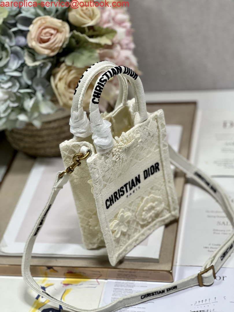 Replica Dior S5555 Mini Dior Book Tote Phone Bag Biege lace flowers S1109