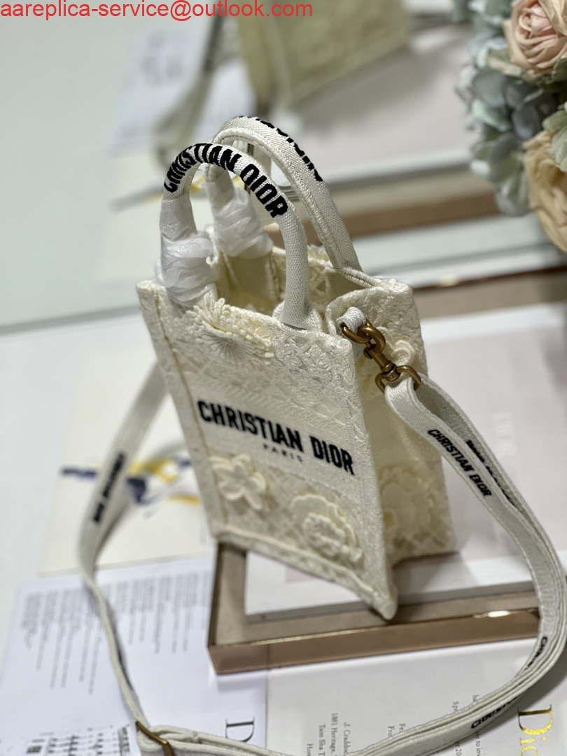 Replica Dior S5555 Mini Dior Book Tote Phone Bag Biege lace flowers S1109